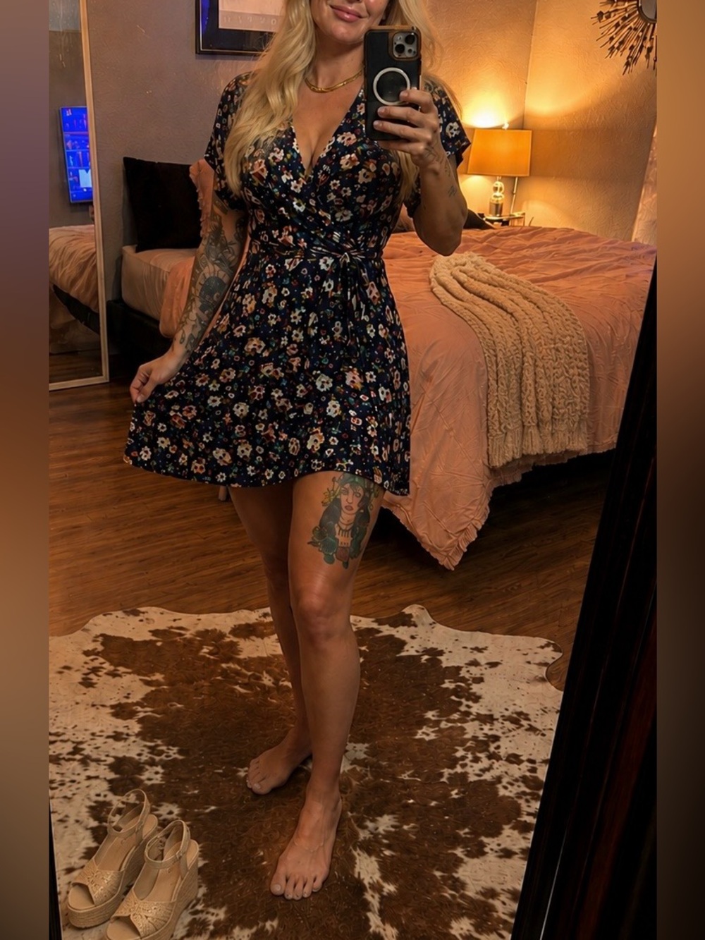 Altar'd State Navy Floral Wrap Mini Dress. Size M.